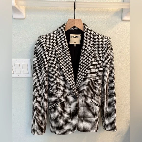L'AGENCE Candra Zip Pocket Houndstooth Check Blazer - Picture 4 of 13